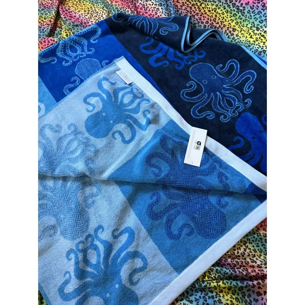 Caro Home Octopus Friends Blues Beach Towel 35x66 Blue Coastal Ocean NWT